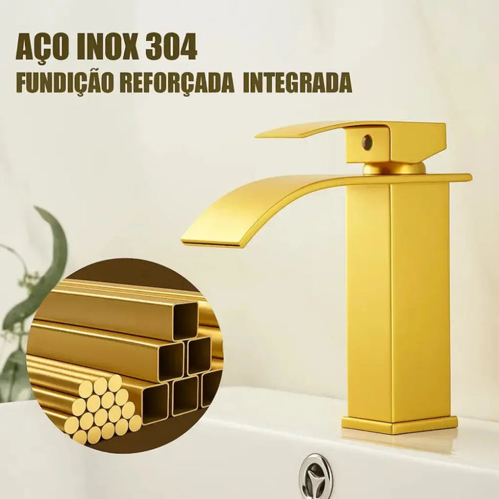 Torneira-Para-Banheiro-Aurea-Dourada-Dourado-Aco-Inoxidavel-Premium